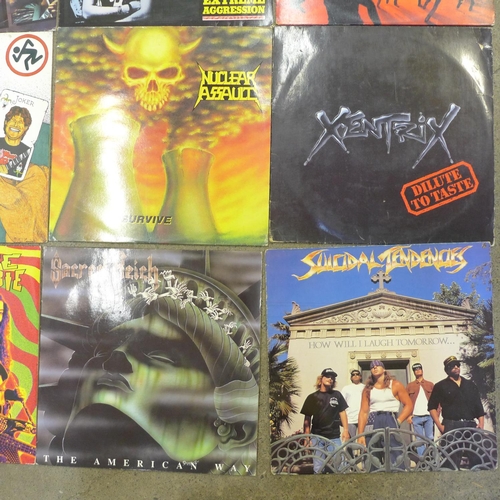 685 - A collection of sixteen metal LP records, Slayer, Megadeth, Dawn Angel, Kreator, Nuclear Assault, et... 