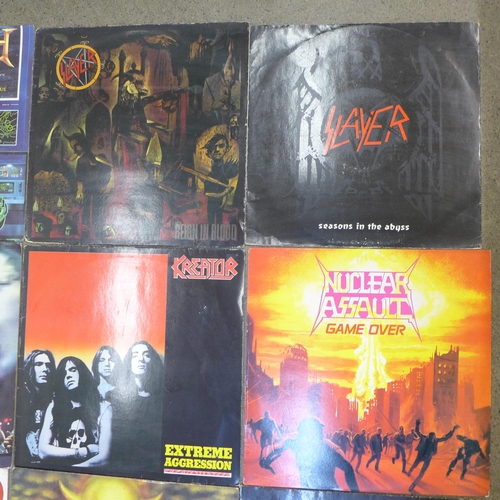 685 - A collection of sixteen metal LP records, Slayer, Megadeth, Dawn Angel, Kreator, Nuclear Assault, et... 