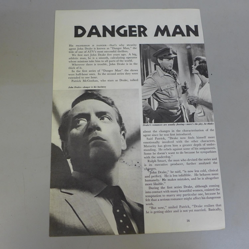 695 - Patrick McGoohan; The Prisoner/Dangerman autographed magazine page