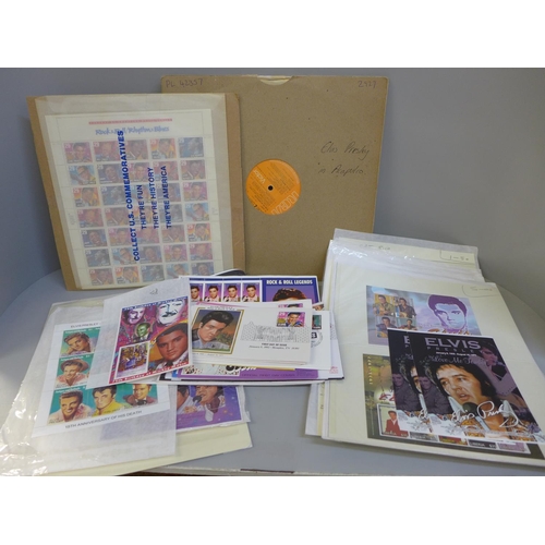 701 - Music memorabilia; Elvis Presley ephemera and LPs in box