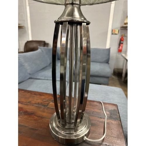 1342 - A glass and metal table lamp with grey shade