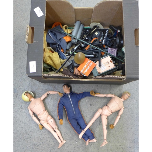 735 - Three vintage Action Man figures and accessories