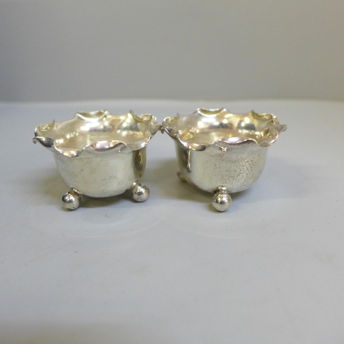 736 - A collection of plated ware and two silver salts