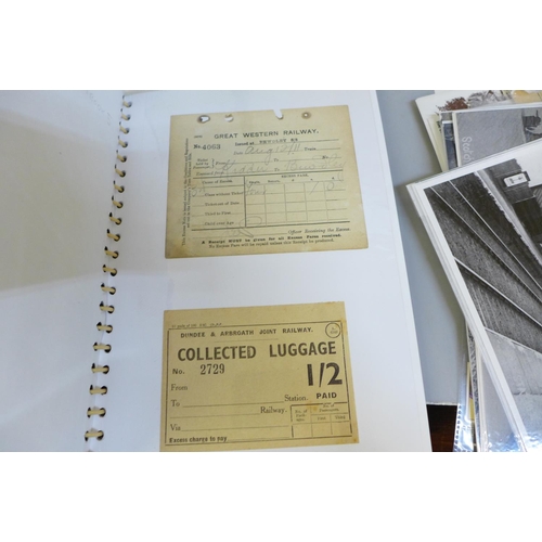 759 - Railwayana; a box of railway ephemera including official forms, postcards, pictures of stations, sta... 