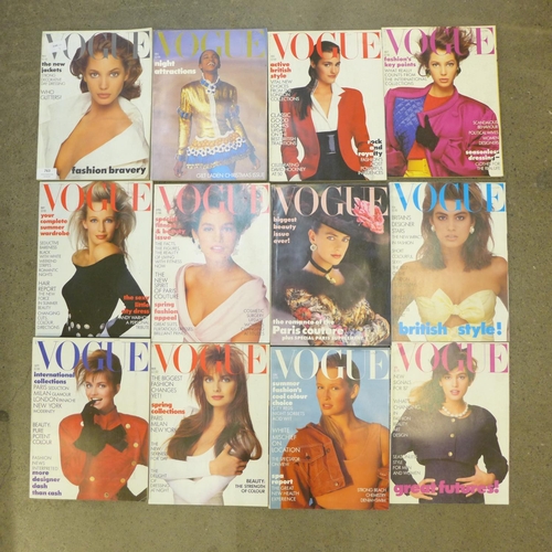 763 - A complete set of 1987 Jan-Dec Vogue magazines