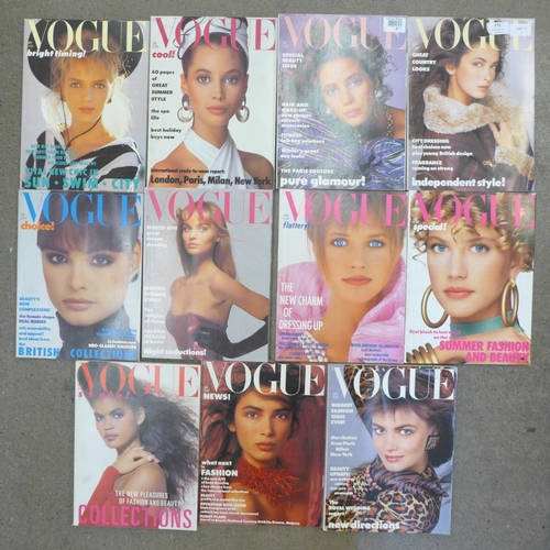 775 - Eleven 1986 Vogue magazines, Jan - Dec, missing August