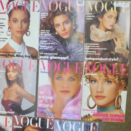 775 - Eleven 1986 Vogue magazines, Jan - Dec, missing August