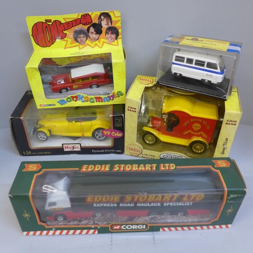 783 - A Shell limited edition die-cast metal coin bank, a Corgi Monkeemania The Monkees die-cast model veh... 