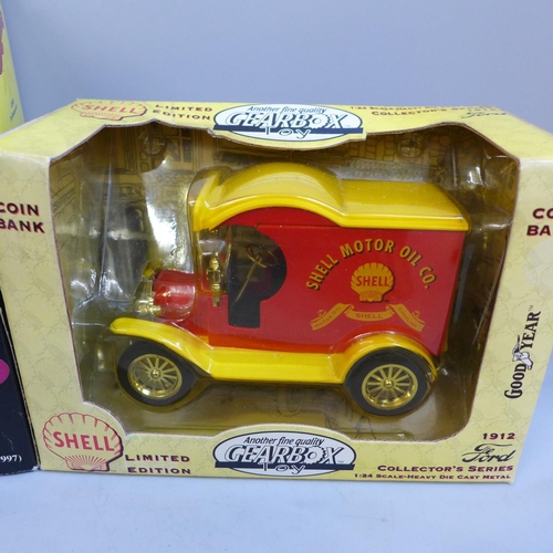 783 - A Shell limited edition die-cast metal coin bank, a Corgi Monkeemania The Monkees die-cast model veh... 