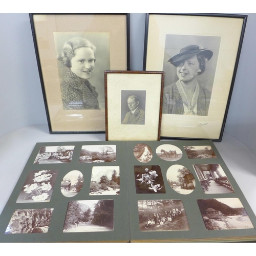 786 - An album of cabinet cards and three framed portrait photographs