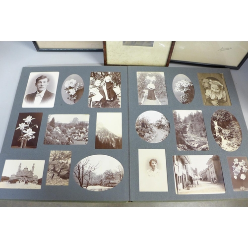 786 - An album of cabinet cards and three framed portrait photographs