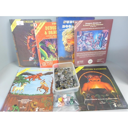 788 - A collection of metal Dungeons and Dragons figures, rules books and Dragon Masters guides