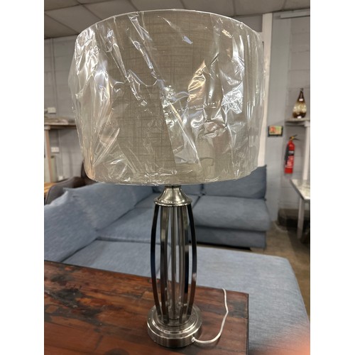 1342 - A glass and metal table lamp with grey shade