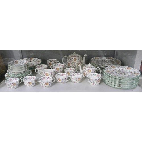 794 - Minton Haddon Hall tea and dinnerwares, ten dinner plates, twelve side plates, six soup bowls, six t... 