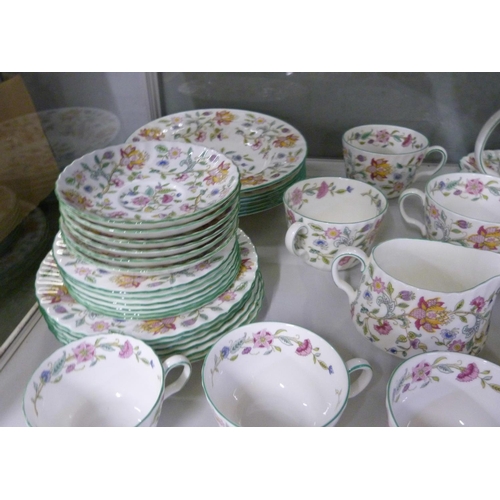 794 - Minton Haddon Hall tea and dinnerwares, ten dinner plates, twelve side plates, six soup bowls, six t... 