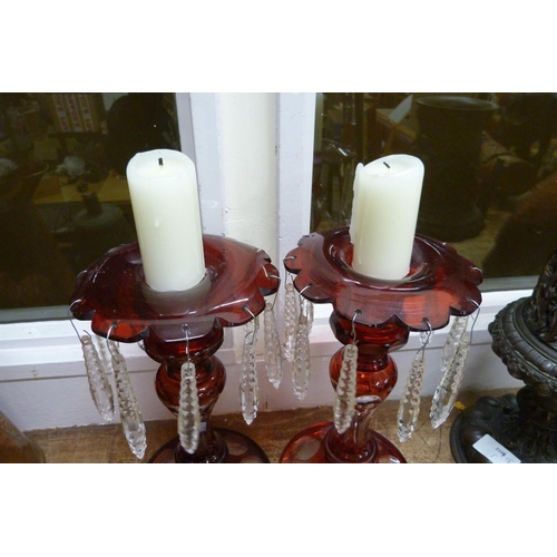 806 - A pair of ruby flash glass lustres **PLEASE NOTE THIS LOT IS NOT ELIGIBLE FOR POSTING AND PACKING**