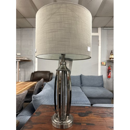 1343 - A glass and metal table lamp with grey shade