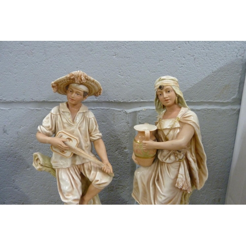 822 - A pair of continental figures, Royal Dux style, 28cm