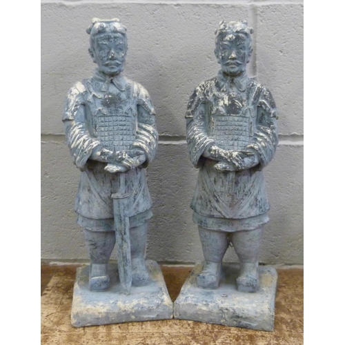 825 - A pair of Chinese terracotta army garden ornaments