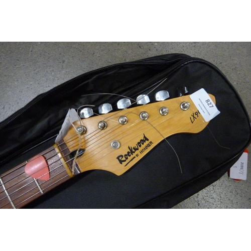 827 - A signed Rockwood by Hohner guitar by Def Leppard including Joe Elliott, Rick Allen and Rick Savage