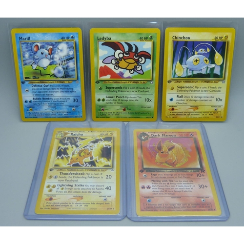 842 - Five first edition Pokemon cards