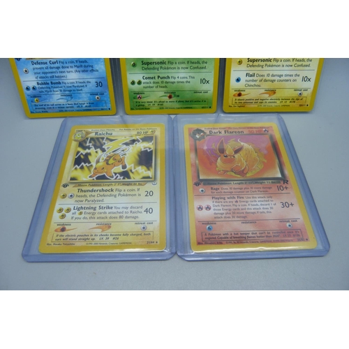 842 - Five first edition Pokemon cards