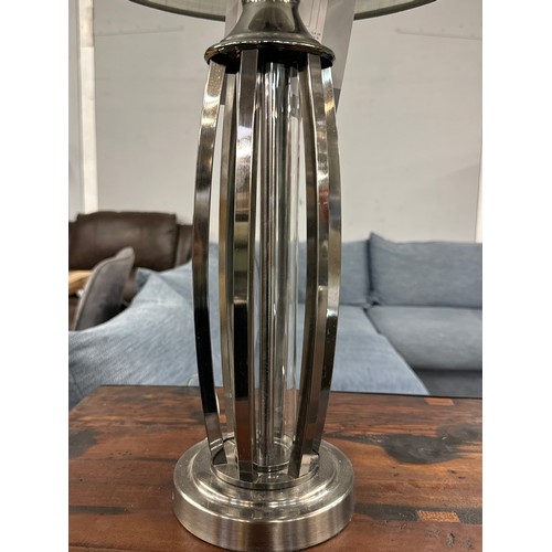 1343 - A glass and metal table lamp with grey shade