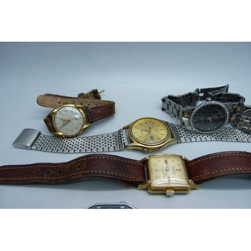 864 - A collection of wristwatches including Seiko, Certina and a silver cased Lanco