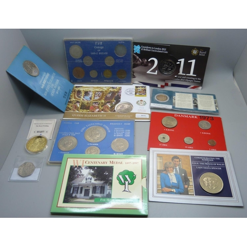 875 - A collection of coins including Queen Elizabeth 80th Birthday cover, 2011 £5 Brilliant Uncirculated ... 