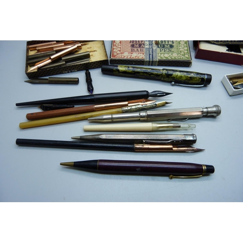 885 - A collection of pen, pencils, nibs, etc.