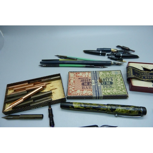 885 - A collection of pen, pencils, nibs, etc.