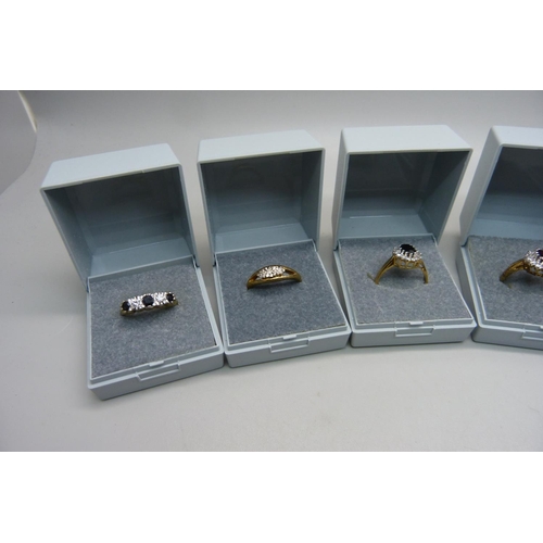 887 - Six hallmarked silver gilt rings, sizes P and Q