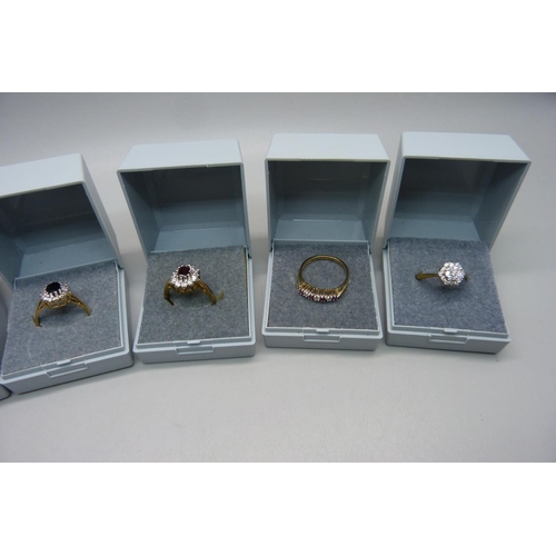 887 - Six hallmarked silver gilt rings, sizes P and Q