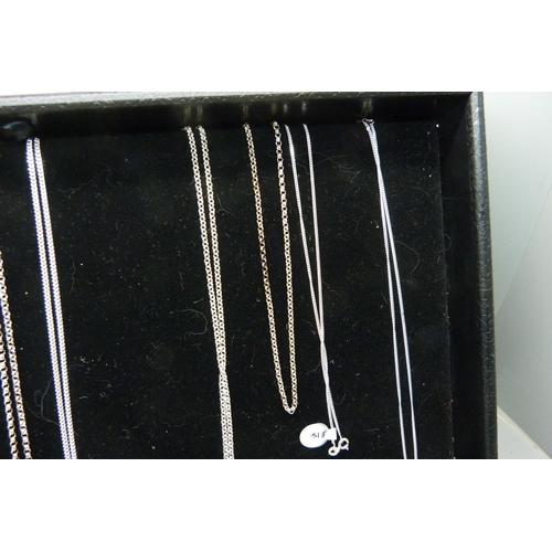 888 - Ten silver chains, as new unused, various lengths and styles