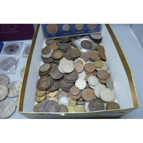 910 - A 1970 GB and NI coin set, one other coin set, First Decimal Coins, commemorative crowns, other coin... 