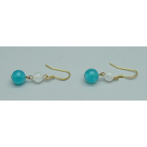 916 - A pair of silver gilt, moonstone and amazonite earrings