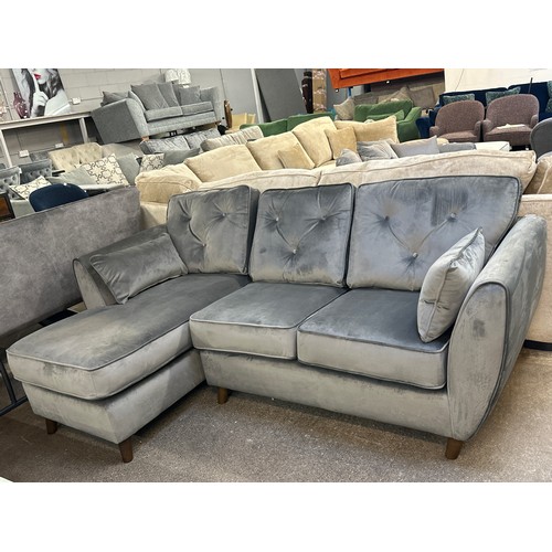 1324 - A Hoxton grey velvet upholstered three seater sofa/chaise - RRP £1779