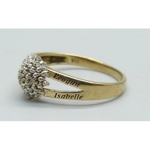 968 - A 9ct gold and diamond ring, 1.9g, O, personalised