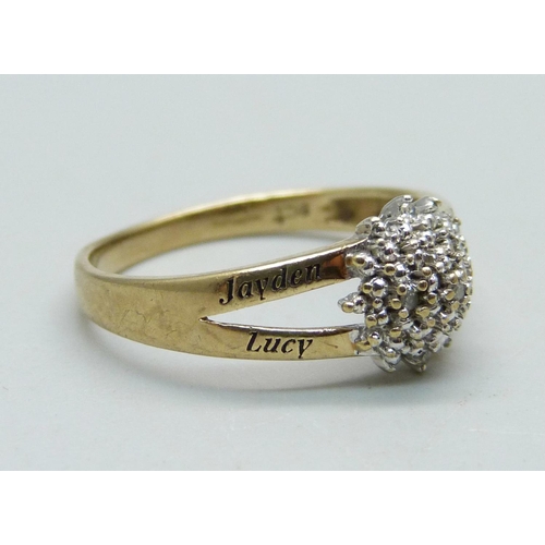 968 - A 9ct gold and diamond ring, 1.9g, O, personalised