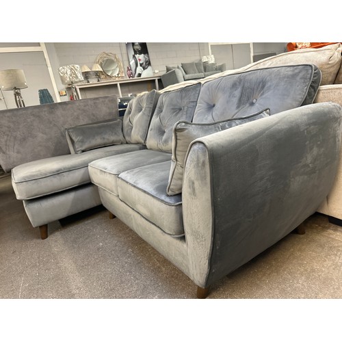 1324 - A Hoxton grey velvet upholstered three seater sofa/chaise - RRP £1779