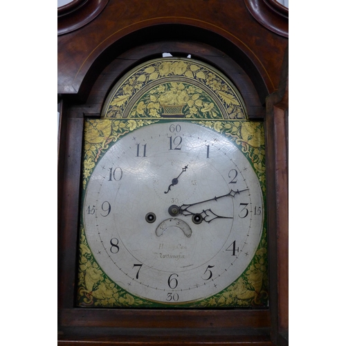 111 - An 18th Century inlaid oak and mahogany 8-day longcase clock, the painted arched dial signed H. Cox,... 