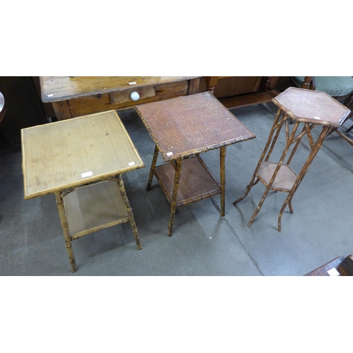 133 - Two Victorian bamboo occasional tables and a jardiniere stand