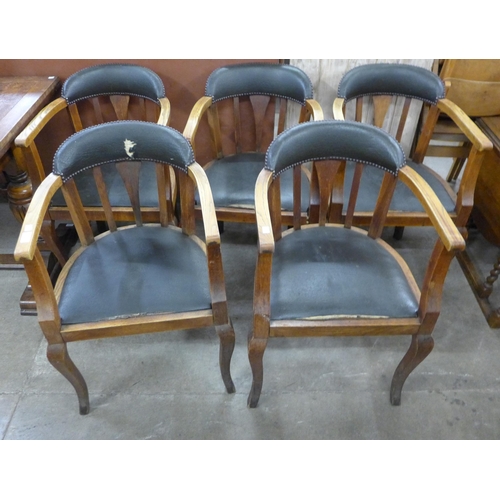 165 - A set of five elm desk chairs, a/f