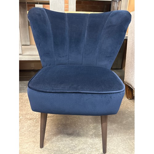 1351 - A Clarke & Clarke midnight blue velvet side chair with floral patterned back