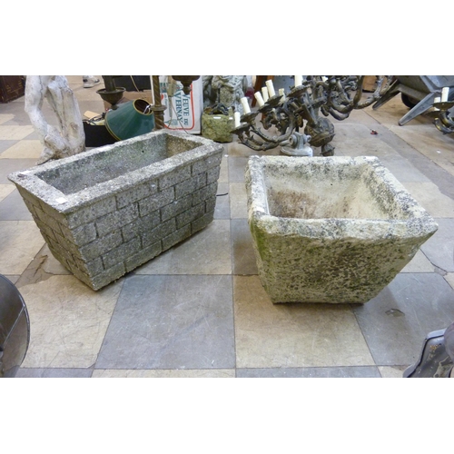 245 - Two concrete garden planters and three plant pots