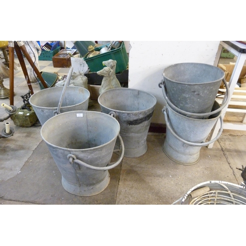 257 - Five military galvanised buckets