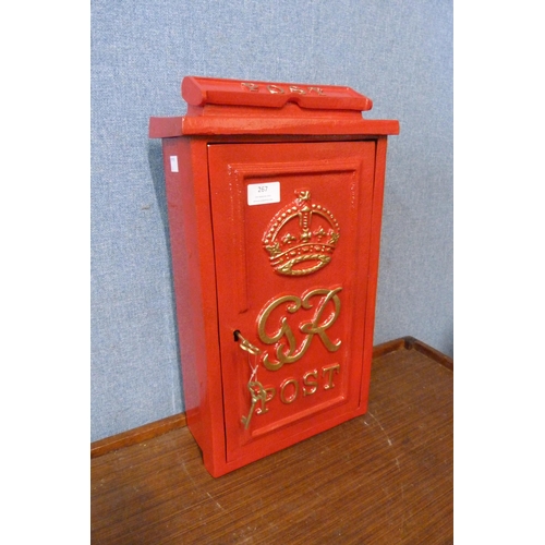 267 - A red metal Post Office letter box, with key