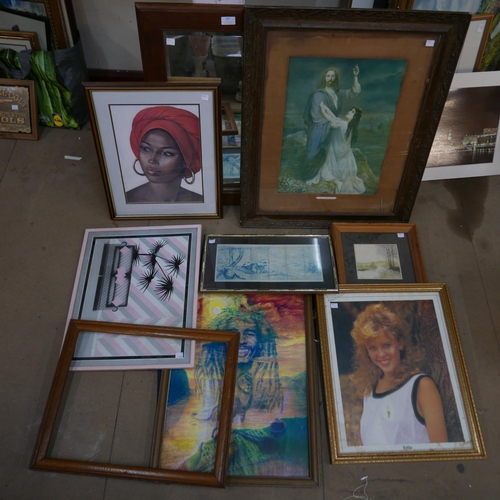 297 - Shirley Easton, Hermitage Water, mixed media, a portrait of an African lady, oil, Kylie Minogue prin... 