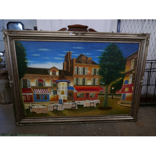 301 - A large Spanish street scene, oil on canvas, framed