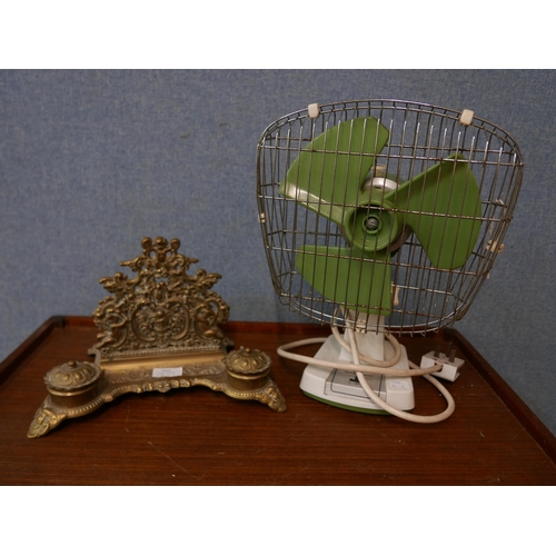 333 - A vintage Xpelair Taurus desk fan and a brass desk stand